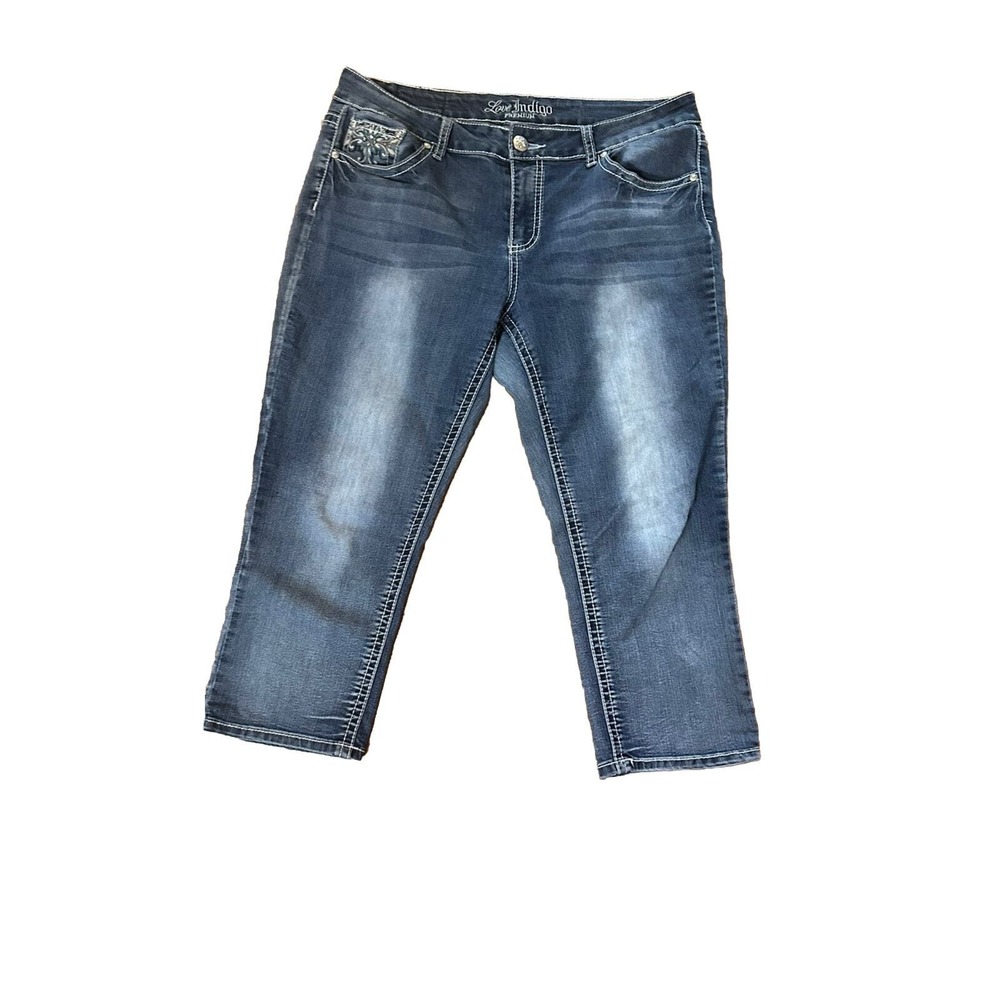 Love Indigo Premium Women's Capri Jeans Size 12 Western‎ Embroidered Stretch